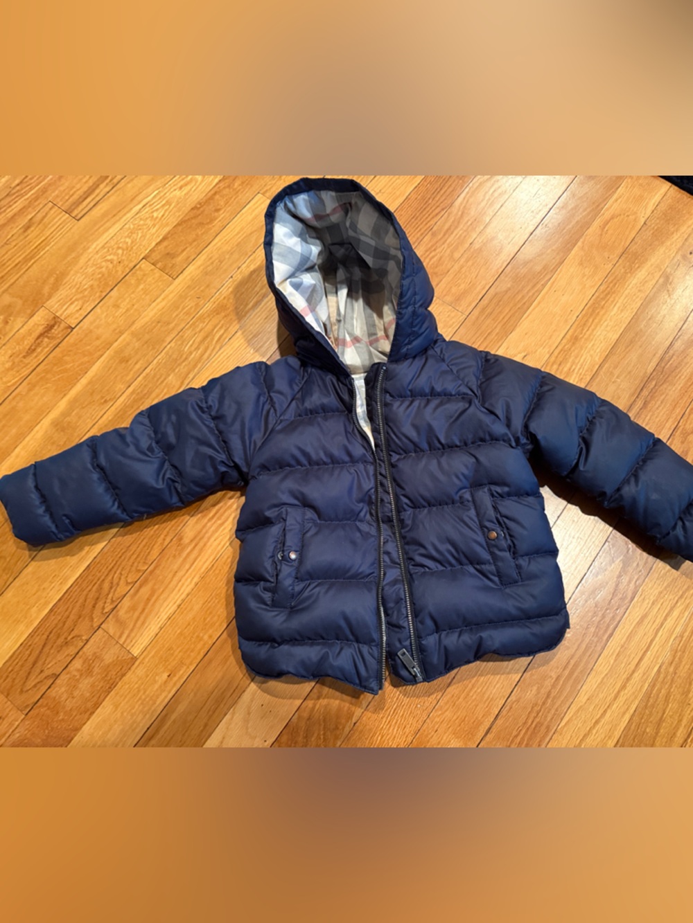 Burberry Navy Quilted Hooded Puffer Jacket for Kids